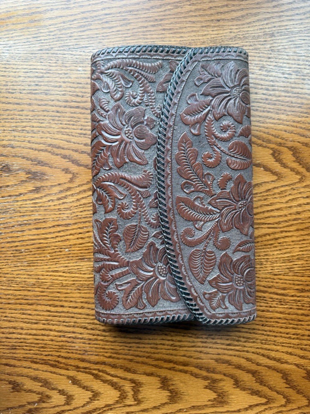 Vintage Hand Tooled Floral Leather Clutch